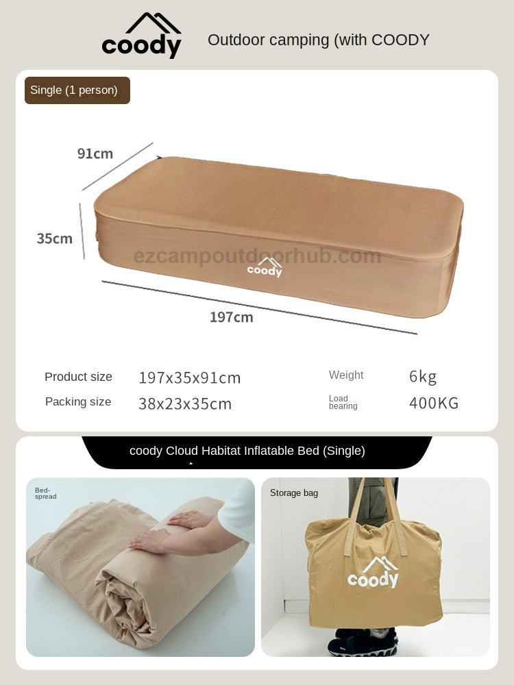 Coody AIR BLOCK Automatic Premium Air Bed Portable Foldable Mattress Pad 35CM High Single Queen King 1-3 Person Built-in Air Pump Outdoor Camping