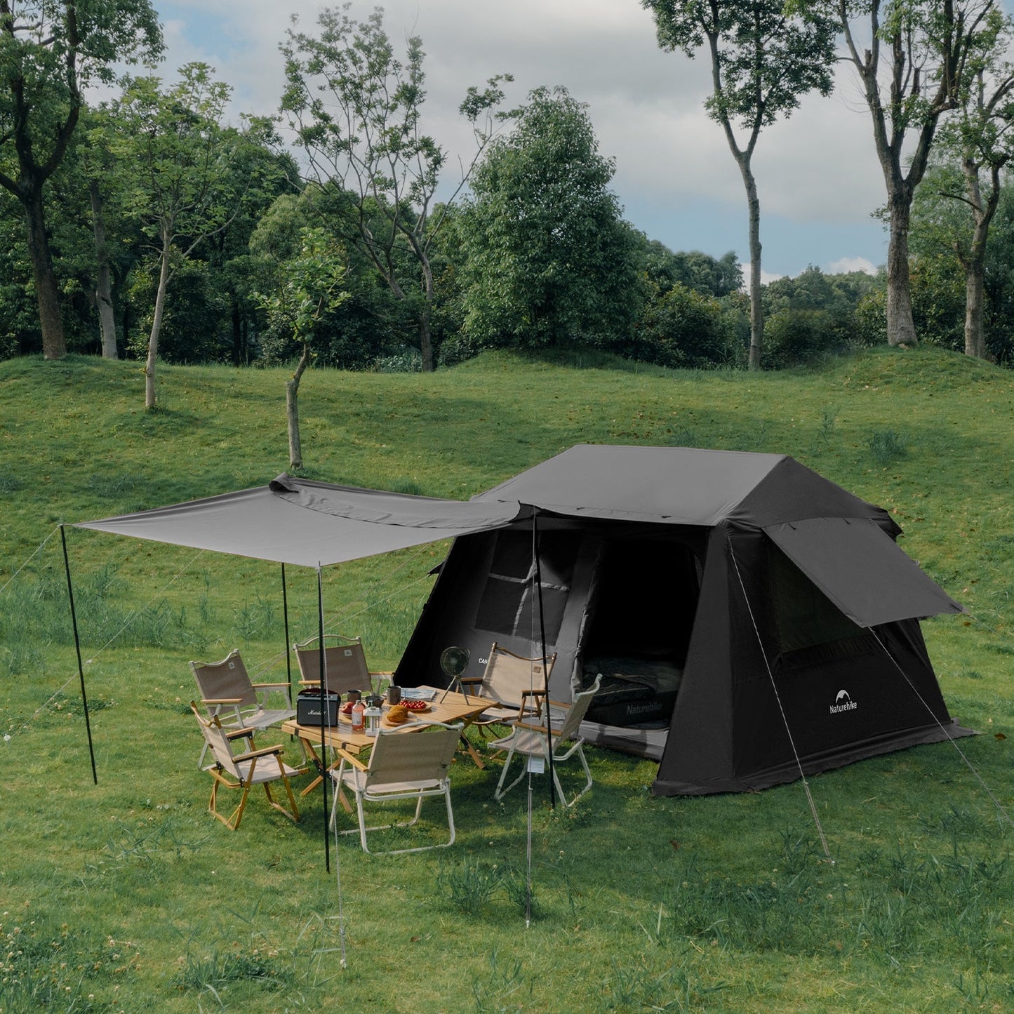 Naturehike VILLAGE 6.0 Black Edition Ridge Tent 2-4 Person Cabin Style Automatic Tent 2026 Gen 2 Spacious Space 210D Oxford Cloth Outdoor Camping