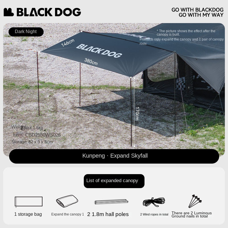 Blackdog BLACK SOAR AIR 12.0 Inflatable Cabin Style Tent Fast Build PVC Air Frames 210D Black Vinyl Coated Sunscreen Waterproof Panoramic View 6-8 Person