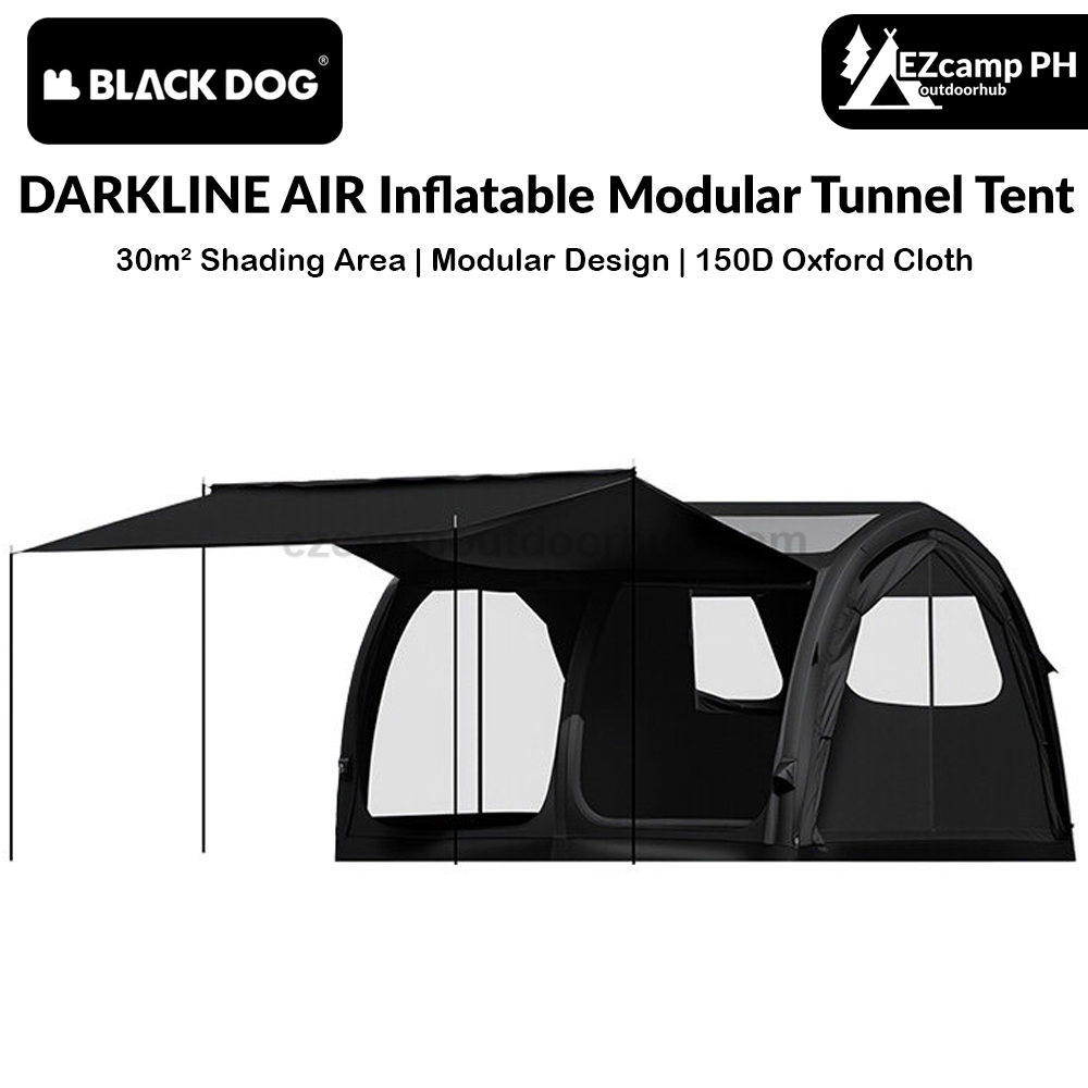 Blackdog DARKLINE AIR Inflatable Modular Tunnel Type Tent Fast Build Interconnected 30m² Shading Area High Ceiling Waterproof PU3000 Black Vinyl Coated Sunscreen