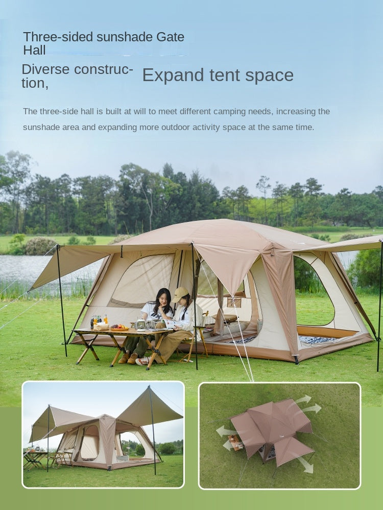 VIDALIDO Poon Saan Cabin Style Tent Semi-Automatic Waterproof Breathable Outdoor Camping Medium Large Tent for 4-10 Person Black Khaki Banshan Villa