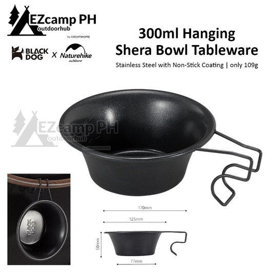 BLACKDOG by Naturehike 300ml Stainless Steel Black Shera Bowl Non Stick Coating Outdoor Camping Portable Dish Cookware Hanging Hang Tableware Cup Pot