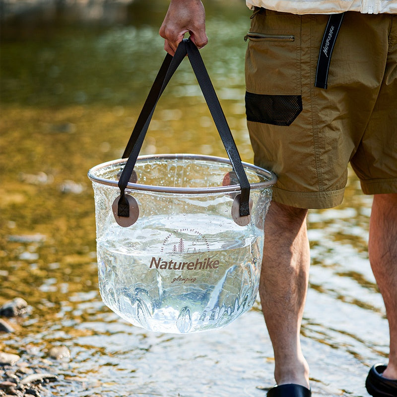 Naturehike Transparent PVC Round Water Bucket Outdoor Portable Lightweight Collapsible Clear Container Basin Storage Bag Carrying Foldable Folding Pail Basket Camping Hiking Beach Picnic Travel Heavy Duty Original Nature Hike