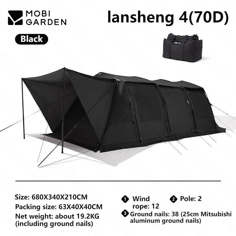 Mobi Garden RANGE ROVER Series 4 Rods Black Tunnel Type Camping Tent 23.1m² Extra Large Space for 8-10 Person 2 Bedrooms & 1 Living Room Aviation