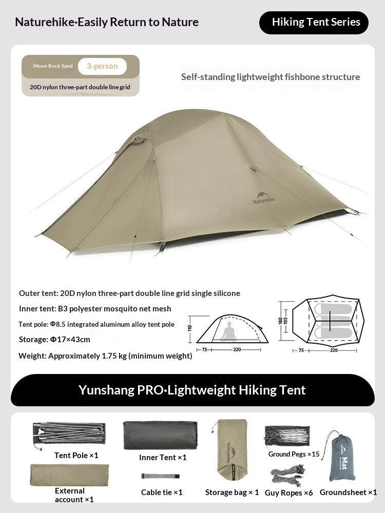 Naturehike Cloud Up Series 1 2 3 Person Portable Ultralight Outdoor Camping Hiking Waterproof 3 Season Camp Tent in 210T 20D Original Upgraded Version