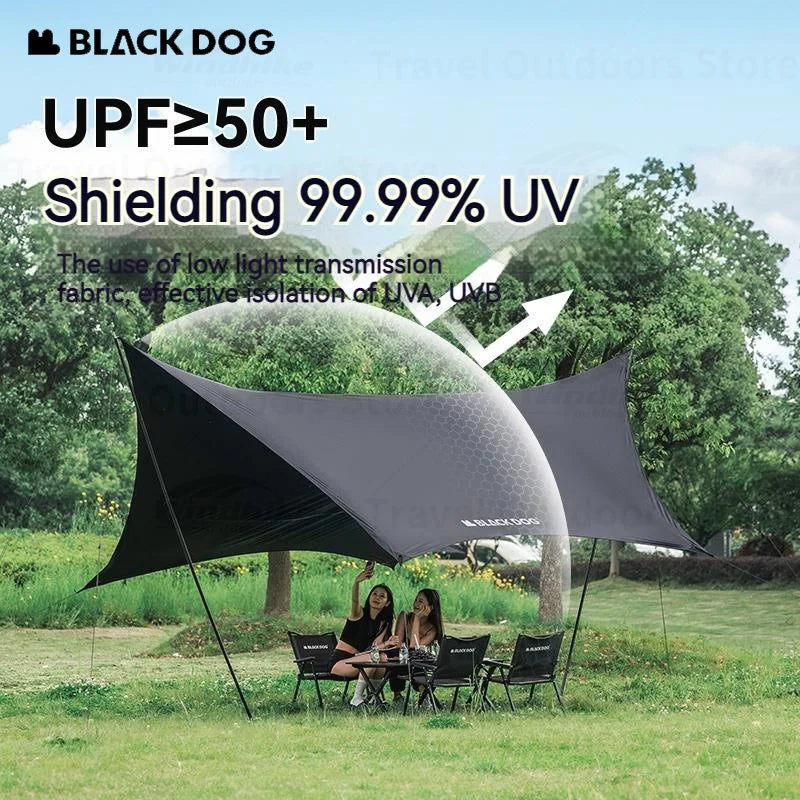 BLACKDOG Hexagonal Arc Edge Sky Curtain Large Canopy Awning Tarp Tent PU Coated 27m² Shade Area UPF50+ Sunscreen Shelter with Poles Hexagon Square
