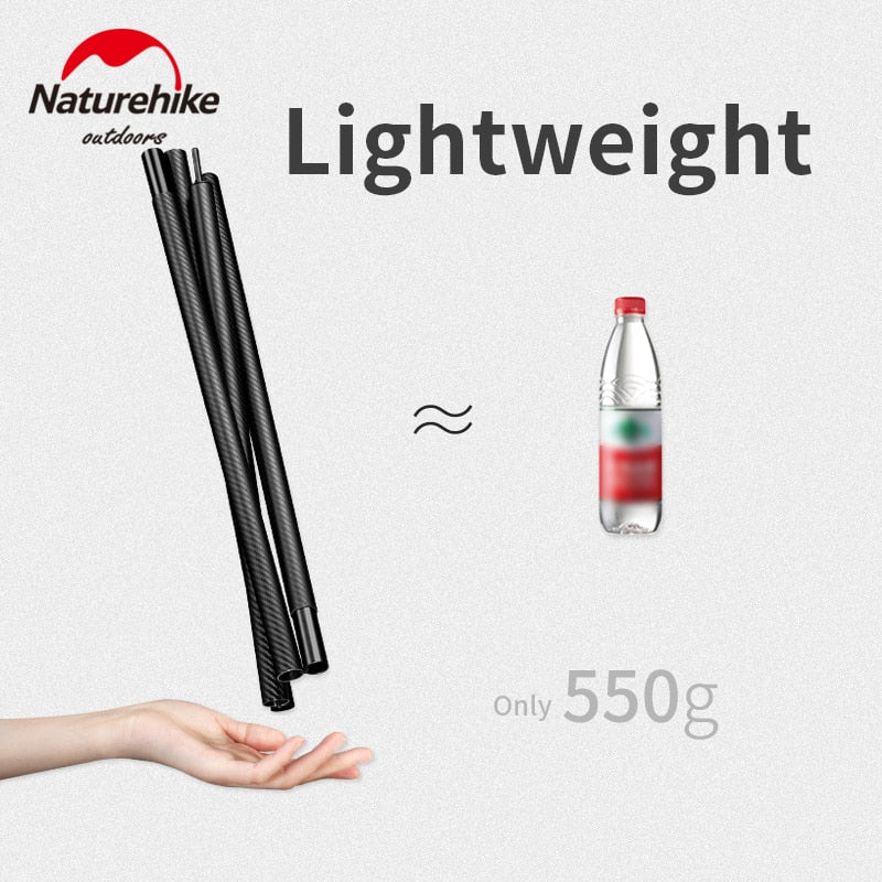 Naturehike Carbon Fiber Canopy Pole Portable Ultralight 2pcs Set 2.4m Awning Canopy Tarp Tent with Storage Bag Premium each Pole 4 Section Folding