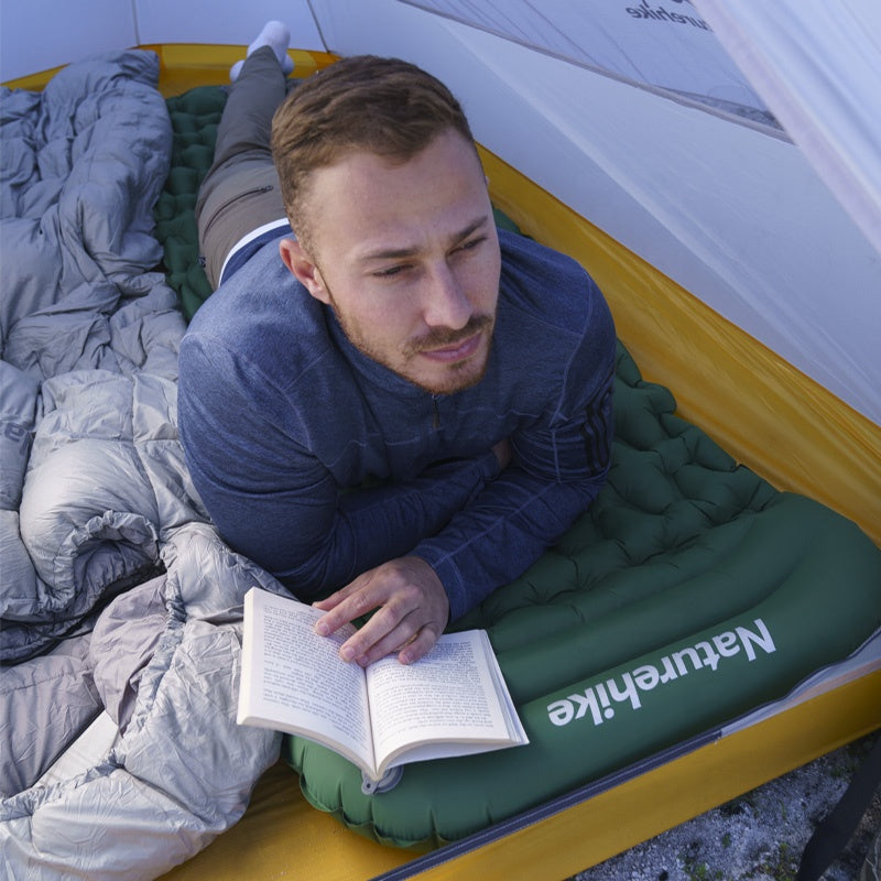 Naturehike Inflatable Sleeping Pad Outdoor Portable Lightweight Air Inflatable Sleeping Pad Easy Foot Step Inflation TPU Nylon Air Bed With Pillow Single Mat Built In Pump Waterproof Camping Hiking Picnic Travel Heavy Duty Original Nature Hike