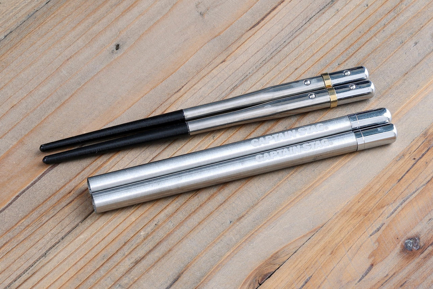 CAPTAIN STAG UH-3050 SHIKA-BASHI Jointed Chopsticks Portable Lightweight Detachable Stainless Steel Ebony Lacquer Premium Camping Cutlery Utensil