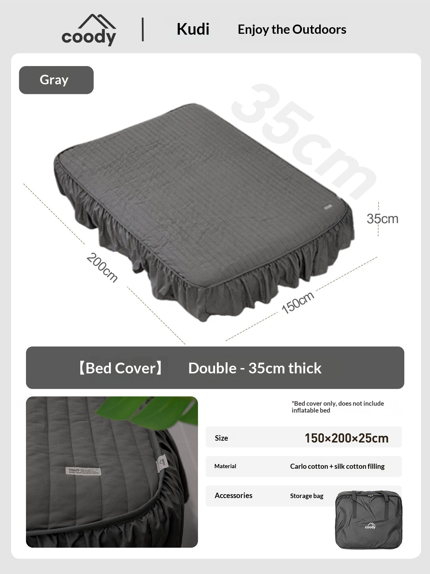 Coody AIR BLOCK COREO 25 35 Fitted Sheet Bed Cover Portable All Around Six Sided Bed Mattress Cover Bedsheet Quilted Cotton Machine Washable