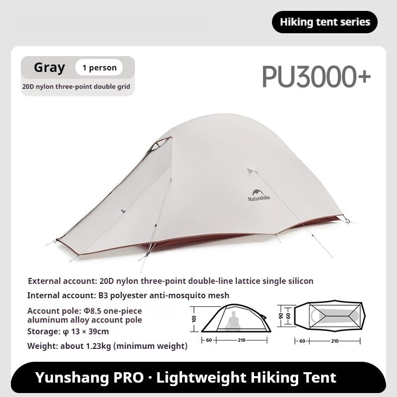 Naturehike CLOUD UP PRO Series Ultralight Camping Tent for 1 and 2 Person Waterproof 20D Nylon and 8 Series Aluminum Alloy Pole 4 Season Tent