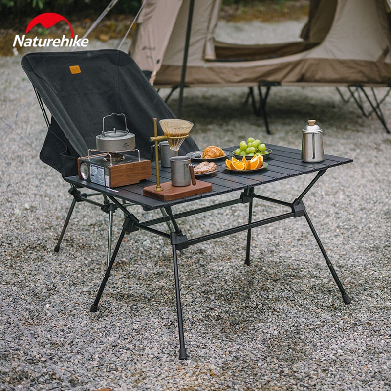 Naturehike FT12 Black Aluminum Egg Roll Camping Portable Folding Table 3 Level Height Adjustable up to 30kg Max Load Foldable Lifting Table