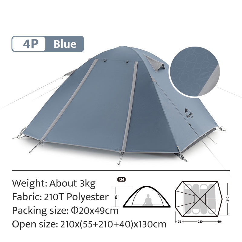 Naturehike 2 3 4 Person P-Series UPF50+ Outdoor Camping Tent Waterproof Windproof Portable Camp Heavy Duty Lightweight Camp Shelter for Nature Hike P Series Professional Hiking Backpacking