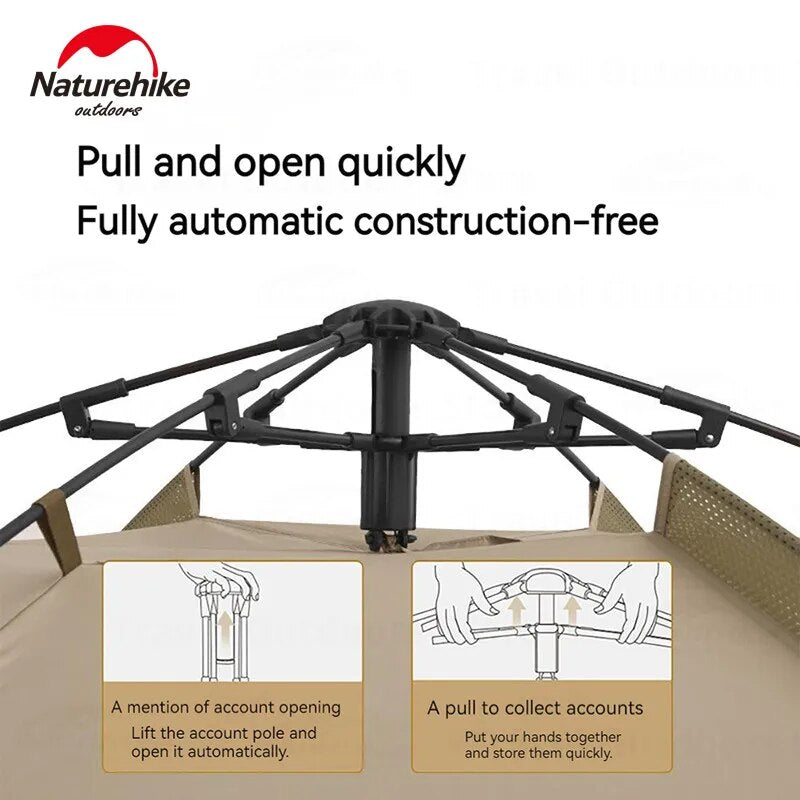 Naturehike Fast Automatic Beach Tent Silver Coated Sunscreen Shade for 3-4 Person Canopy Awning Tarp Waterproof Sunshade Outdoor Camping Panoramic View Breathable Quick Open Nature Hike