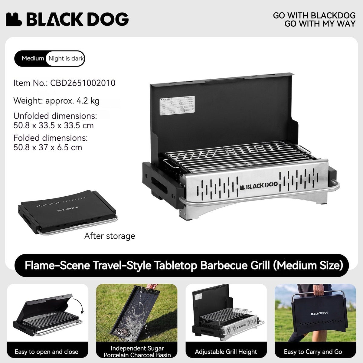 Blackdog Portable Folding Charcoal Grill 2 Sizes BBQ Tabletop Adjustable Camping Stove Outdoor