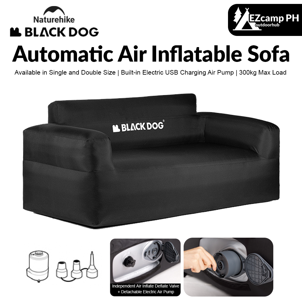 BLACKDOG Automatic Air Inflatable Black Camping Double Portable Sofa Bed 45cm Height up to 300kg Max Load Built-in Electric Air Pump Rechargeable USBC