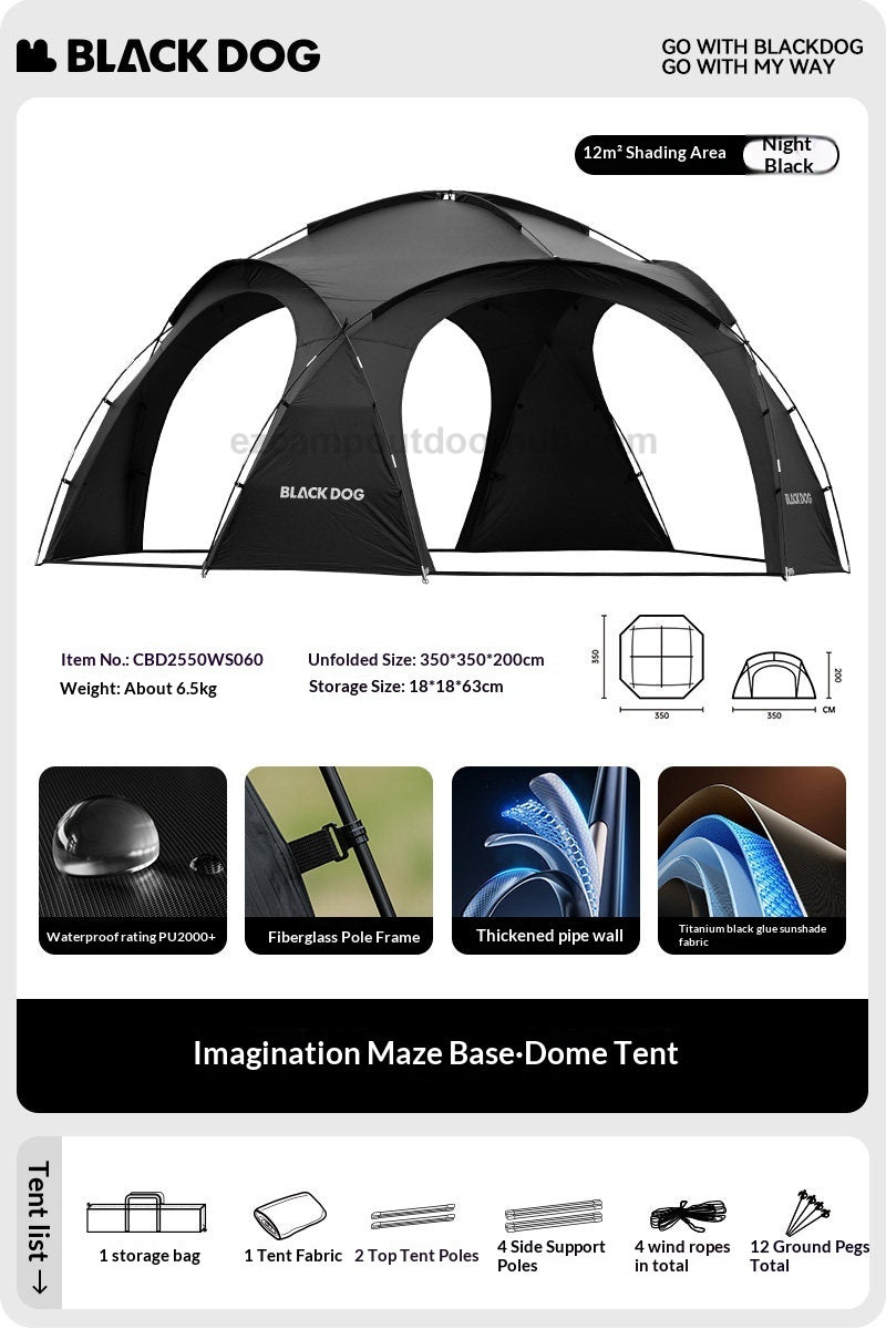 Blackdog WONDERLAND BASE Dome Modular Tent 12m² Large Space Outdoor Living Area Tarp Canopy Shelter Black Vinyl Coated Sunscreen Waterproof PU2000