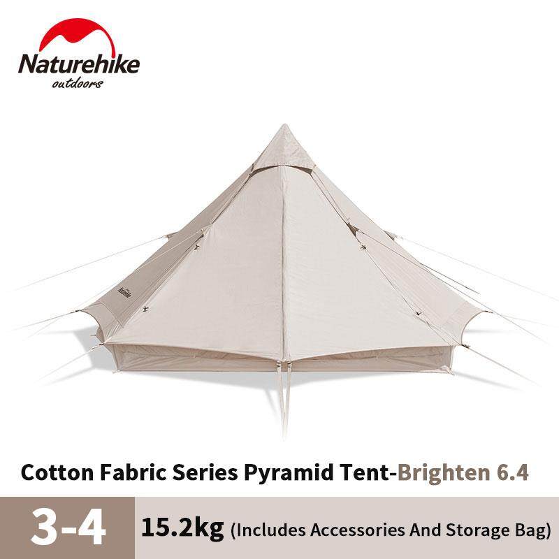 Naturehike BRIGHTEN Series 6.4 Blended Cotton Pyramid Bell Camping Glamping Tent 6.4m² Family Waterproof Outdoor Luxury Shelter for 4 to 6 Person Tipi