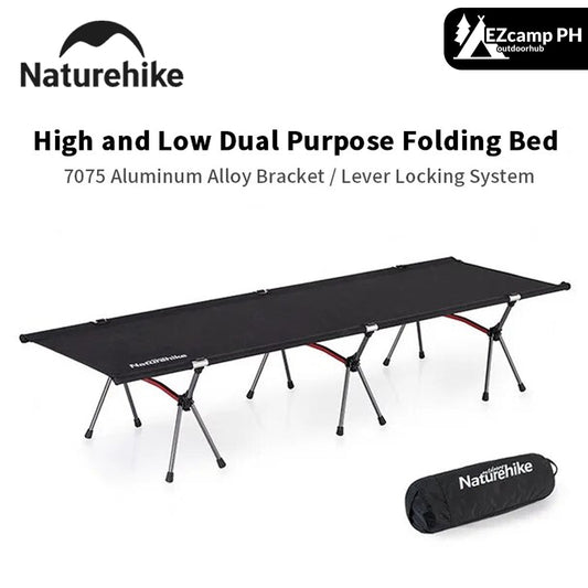 Naturehike High Low Adjustable Folding Bed Easy Assemble Sleeping Military Grade Cot Ultralight Heavy Duty Load up to 150kg Foldable with Storage Bag