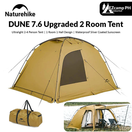 Naturehike Upgraded DUNE 7.6 Hiking Car Camping Tent for 2 to 4 Person 2 Room Large 7.6m² Space Outdoor Shelter 4 Season Double Layer Breathable