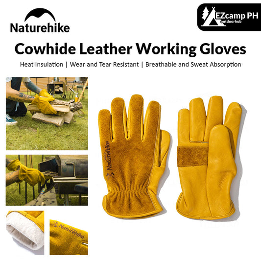 Naturehike Cowhide Leather Outdoor Working Gloves Camping Barbecue Chop Wood Gardening BBQ Heat Wear and Tear Resistant Breathable Comfortable Glove