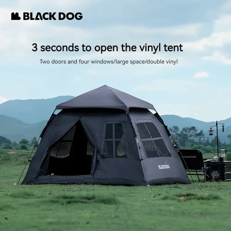 BLACKDOG Black Vinyl Automatic Tent 2 Doors 4 Windows 4 Person Tent Auto Pop Up Fast Setup Poles Waterproof Windproof Outdoor Tent PU Or Vinyl Coated Beige