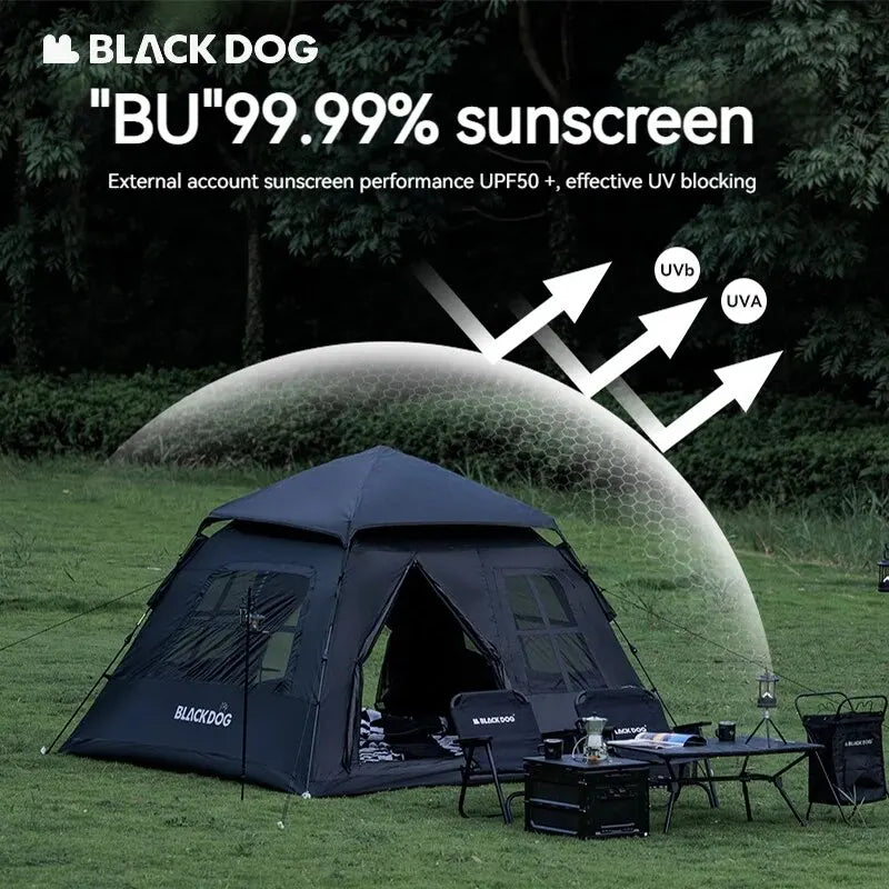 BLACKDOG Black Vinyl Automatic Tent 2 Doors 4 Windows 4 Person Tent Auto Pop Up Fast Setup Poles Waterproof Windproof Outdoor Tent PU Or Vinyl Coated Beige
