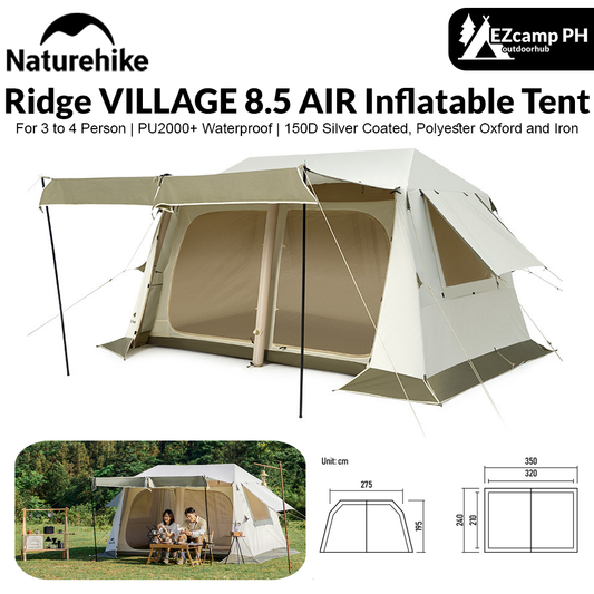 Naturehike Ridge VILLAGE 8.5 AIR Inflatable Tent for 3 to 4 Person Outdoor Camping Portable Rain and Sun Protection Tent Waterproof Windproof