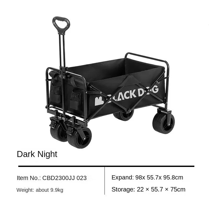 BLACKDOG CITY WALK Black Outdoor Trolley 100L Capacity 200kg Max Load All Terrain Thick Wheels with Brakes 600D Oxford Steel Frame Heavy Duty Camping Cart Wagon Carrier Black Dog