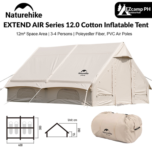 Naturehike EXTEND AIR Series 12.0 Cotton Inflatable Tent Camping Glamping Tent 3-4 Persons PVC Pole Large Family Waterproof Luxury Outdoor 12m² Space