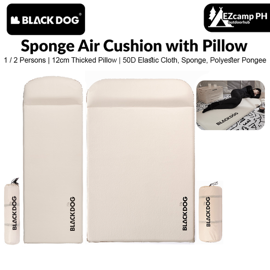 BLACKDOG 5CM Thickened Air Cushion Foam with 12CM Thick Pillow Outdoor Camping Sleeping Pad Mattress Single Double Bed Portable Folding Mat Automatic Air Auto Inflate Tent Bed Black Dog
