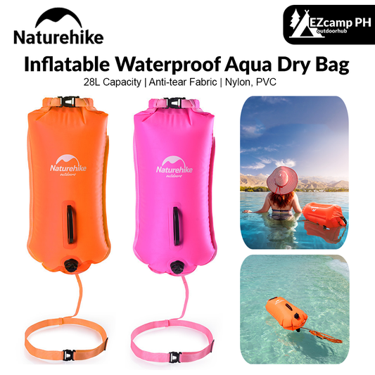 Naturehike Inflatable Waterproof Aqua Dry Bag 18-28L Capacity Floating Swimming Air Inflatable Storage Bag Nylon PVC Material Outdoor Beach Camping