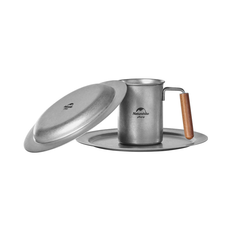 Naturehike Stainless Steel Retro Tableware Set Outdoor Portable Lightweight Vintage Style Plate Dish Cup Mug Coffee Tea Set Camping Hiking Picnic BBQ Dining Travel Utensil Heavy Duty Original Nature Hike