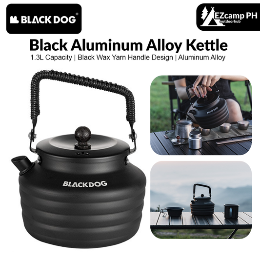 BLACKDOG Black Aluminum Alloy Kettle Outdoor Portable Lightweight 1.3L Teapot Coffee Boiling Water Pot Cookware Camping Hiking Beach Picnic Travel Heavy Duty Original Black Dog