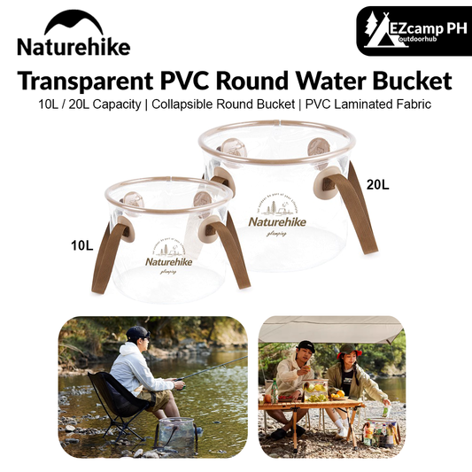 Naturehike Transparent PVC Round Water Bucket Outdoor Portable Lightweight Collapsible Clear Container Basin Storage Bag Carrying Foldable Folding Pail Basket Camping Hiking Beach Picnic Travel Heavy Duty Original Nature Hike