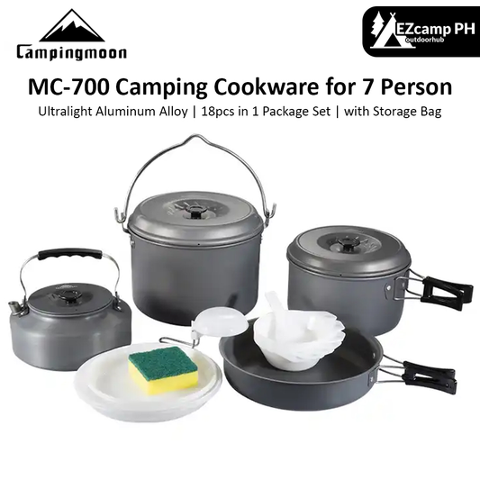 CAMPINGMOON MC-700 7 Person Camping Cookware Set Aluminum Alloy Ultralight Portable Outdoor Picnic Cooking Pot Frying Pan Kettle with Storage Bag Large Complete Package Set