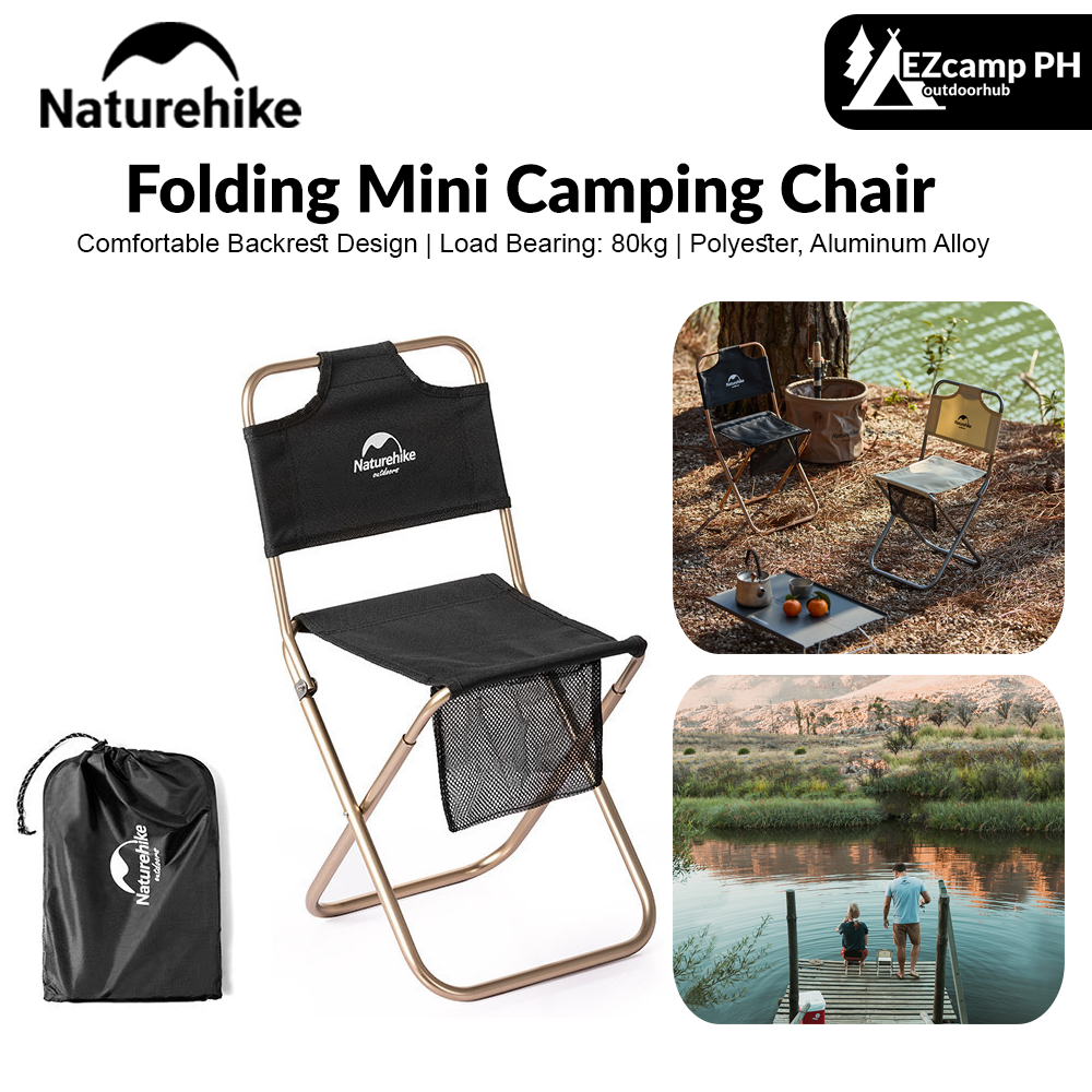 Naturehike Folding Mini Camping Chair Portable Ultralight Foldable Fishing Chair 80KG Max Load Aluminum Alloy Stool Backrest Leisure Outdoor Hiking Camping Picnic Travel Heavy Duty Original Nature Hike