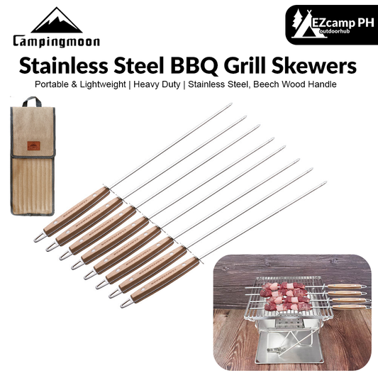 CAMPINGMOON 8pcs Stainless Steel BBQ Grill Skewers Set Flat Stick Outdoor Cooking Reusable Camping Barbeque Tool Equipment With Canvas Storage Bag Camping Hiking Picnic Beach Travel Heavy Duty Original Camping Moon