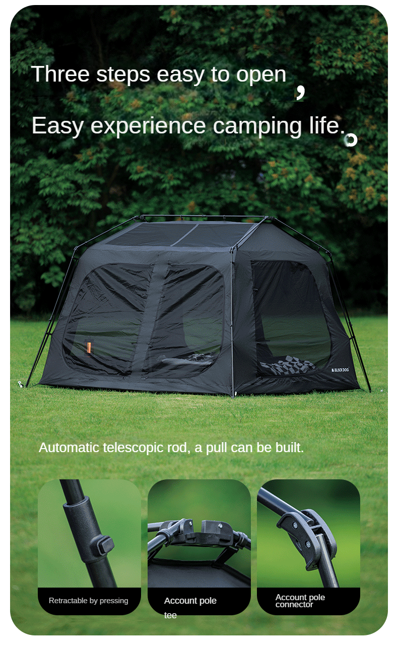 BLACKDOG STAR 5.9 Black Automatic Cabin Tent 1 Bedroom 4 Awning Canopy Halls Fast Build Tent For 3-4 Persons Large Up To 27m² Usable Area Vinyl Coated