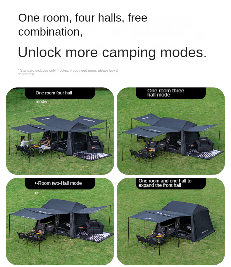 BLACKDOG STAR 5.9 Black Automatic Cabin Tent 1 Bedroom 4 Awning Canopy Halls Fast Build Tent For 3-4 Persons Large Up To 27m² Usable Area Vinyl Coated