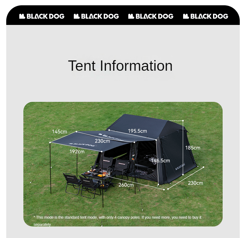 BLACKDOG STAR 5.9 Black Automatic Cabin Tent 1 Bedroom 4 Awning Canopy Halls Fast Build Tent For 3-4 Persons Large Up To 27m² Usable Area Vinyl Coated