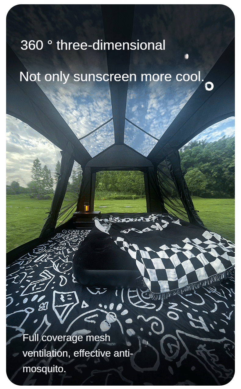 BLACKDOG STAR 5.9 Black Automatic Cabin Tent 1 Bedroom 4 Awning Canopy Halls Fast Build Tent For 3-4 Persons Large Up To 27m² Usable Area Vinyl Coated