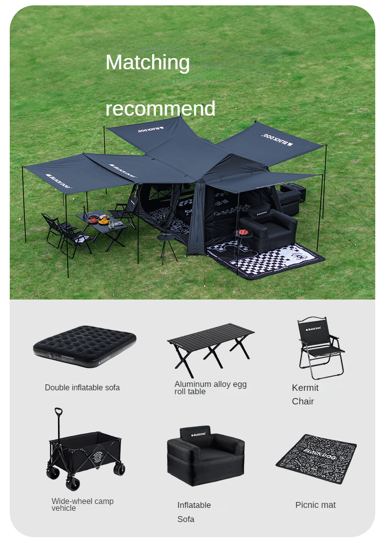 BLACKDOG STAR 5.9 Black Automatic Cabin Tent 1 Bedroom 4 Awning Canopy Halls Fast Build Tent For 3-4 Persons Large Up To 27m² Usable Area Vinyl Coated