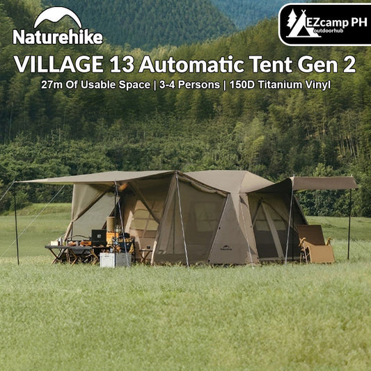 Naturehike VILLAGE 13 Automatic Tent Gen 2 Flagship Edition Upgraded Automatic Tent 4P Family Travel 150D Titanium Vinyl Pop Up Cabin