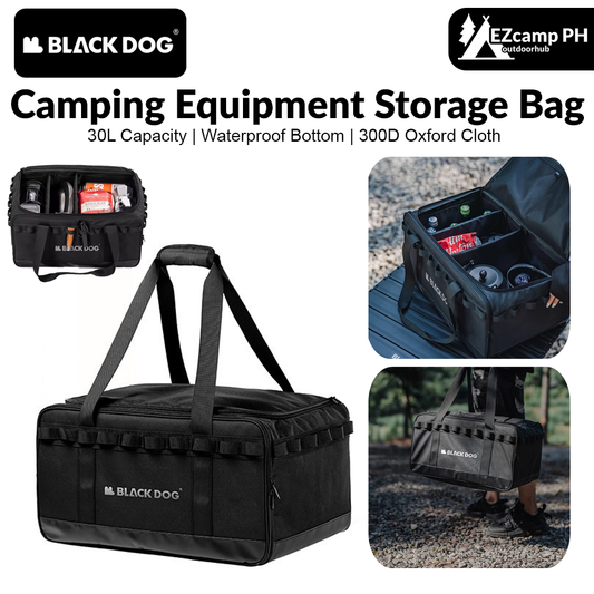 BLACKDOG Camping Equipment Storage Bag Portable Lightweight 30L Capacity Black Premium Tactical Design Bag Multi-Layer Waterproof PU Bottom 300D Oxford Cloth Material Tool Organizer Hiking Pinic Beach Travel Heavy Duty Original Black Dog