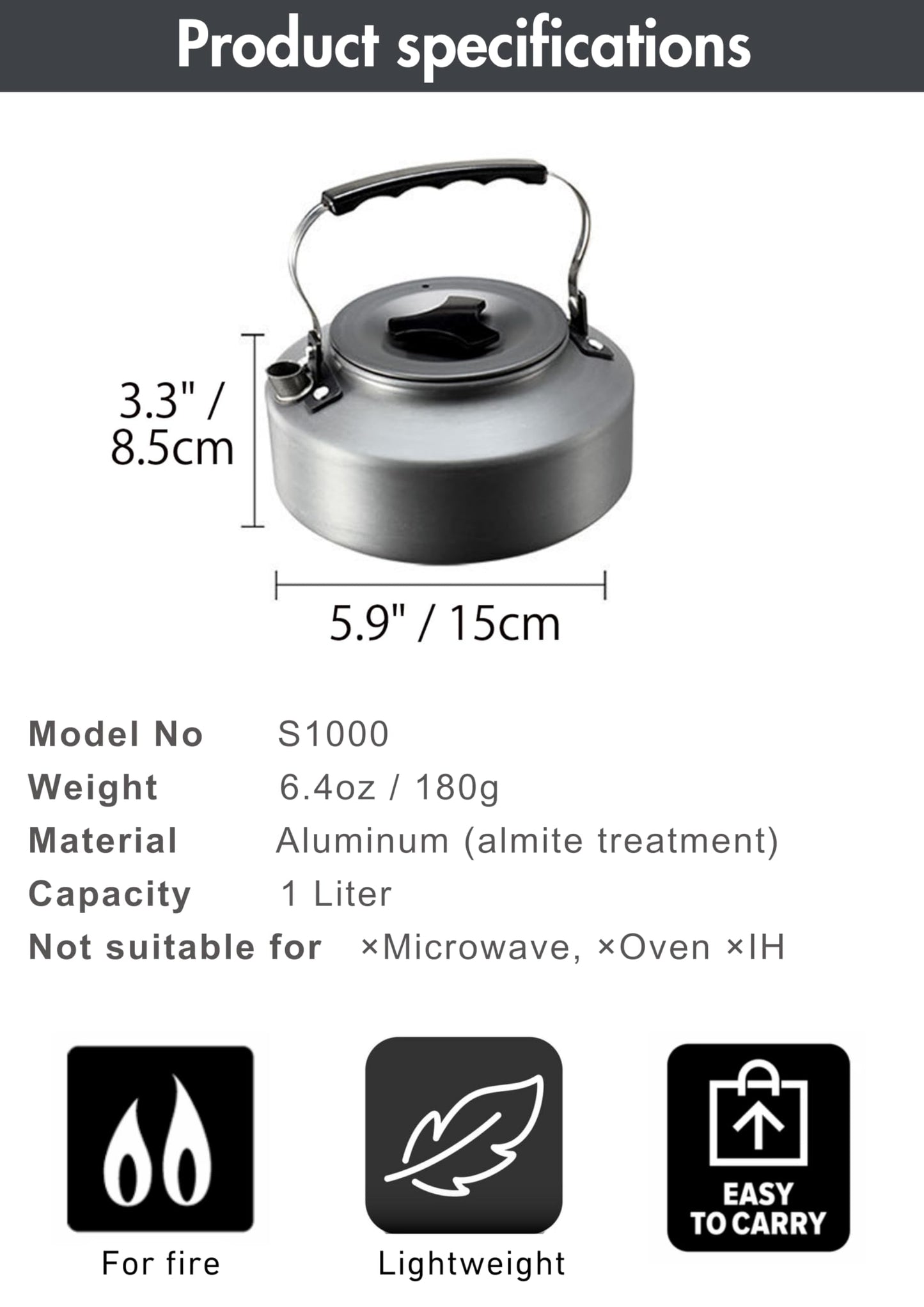 CAMPINGMOON S800 S1000 S1500 Aluminum Alloy Teapot Portable Ultralight 1L 1.5L Kettle Hot Boil Boiling Water Coffee Pot With Storage Bag Backpacking