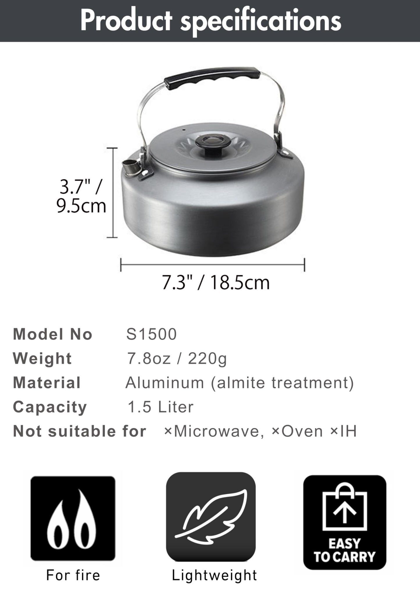 CAMPINGMOON S800 S1000 S1500 Aluminum Alloy Teapot Portable Ultralight 1L 1.5L Kettle Hot Boil Boiling Water Coffee Pot With Storage Bag Backpacking