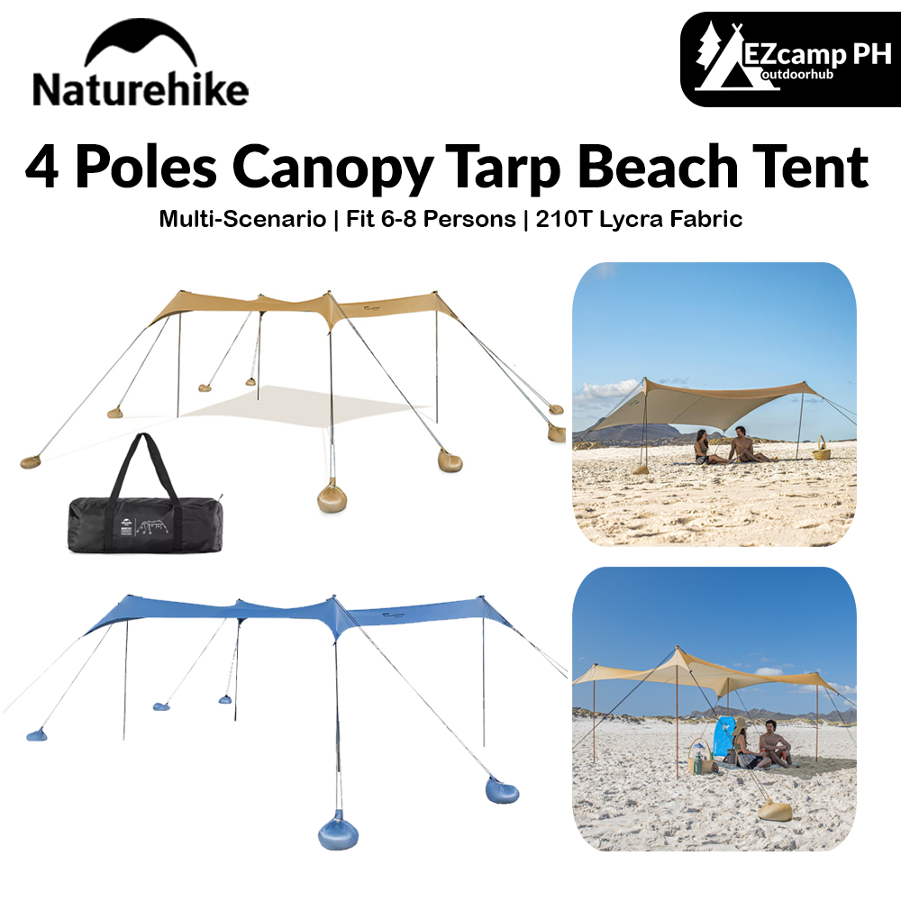Naturehike 4 Poles Canopy Tarp Beach Tent Awning Large Shading Area UPF50+ Anti UV Sunshade Waterproof Shelter Sandbag Outdoor Camping Nature Hike
