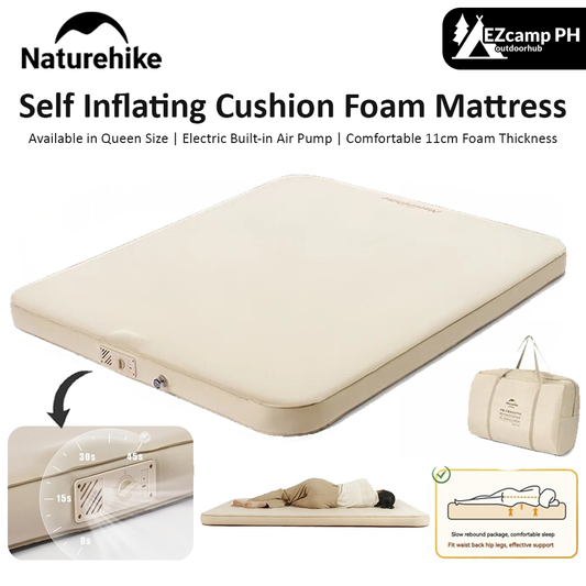 Naturehike Self Inflating Foam Sponge Mattress Portable Queen Camping 11cm Cushion Sleeping Bed Pad Built-in Battery USB Air Pump Auto Inflation