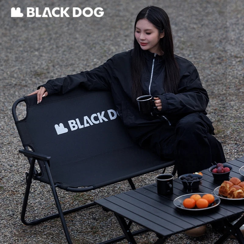 BLACKDOG 2 Person Double Folding Chair Outdoor Portable Sofa 240KG Max Load Foldable Seat Iron Pipe 600D Oxford Cloth Black